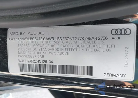 2017 Audi A6 3.0T Premium Plus from USA, damaged, VIN WAUH2AFC2HN126134
